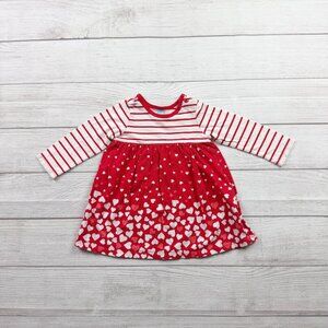 Old Navy Baby Girl Red Stripe Heart Dress Long Sleeve Valentine 6-12 Months